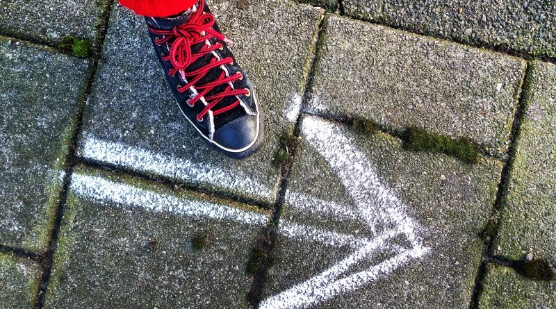 foot, sneaker, arrow, chalk